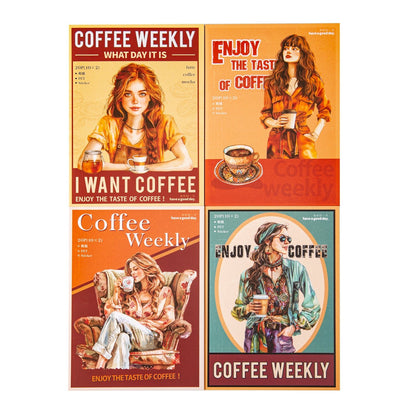 Coffee Weekly Series Scrapbook Stickers Book, Junk Journal Coffee Theme die - cut Sticker Book, DIY Collage Decor Stickers Book - YYBB ART