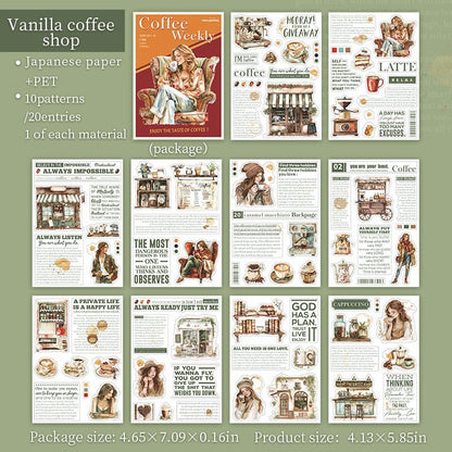 Coffee Weekly Series Scrapbook Stickers Book, Junk Journal Coffee Theme die - cut Sticker Book, DIY Collage Decor Stickers Book - YYBB ART