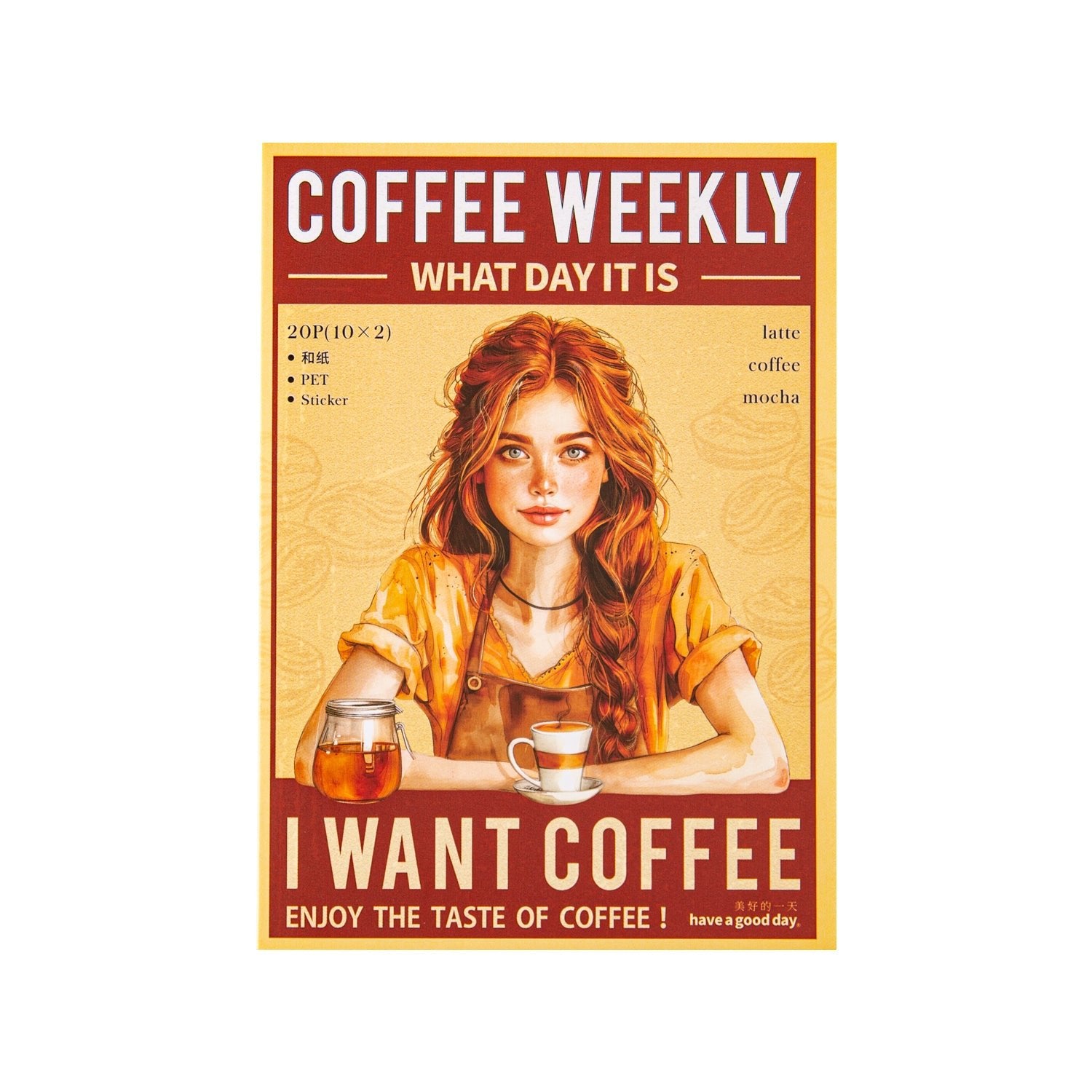 Coffee Weekly Series Scrapbook Stickers Book, Junk Journal Coffee Theme die - cut Sticker Book, DIY Collage Decor Stickers Book - YYBB ART