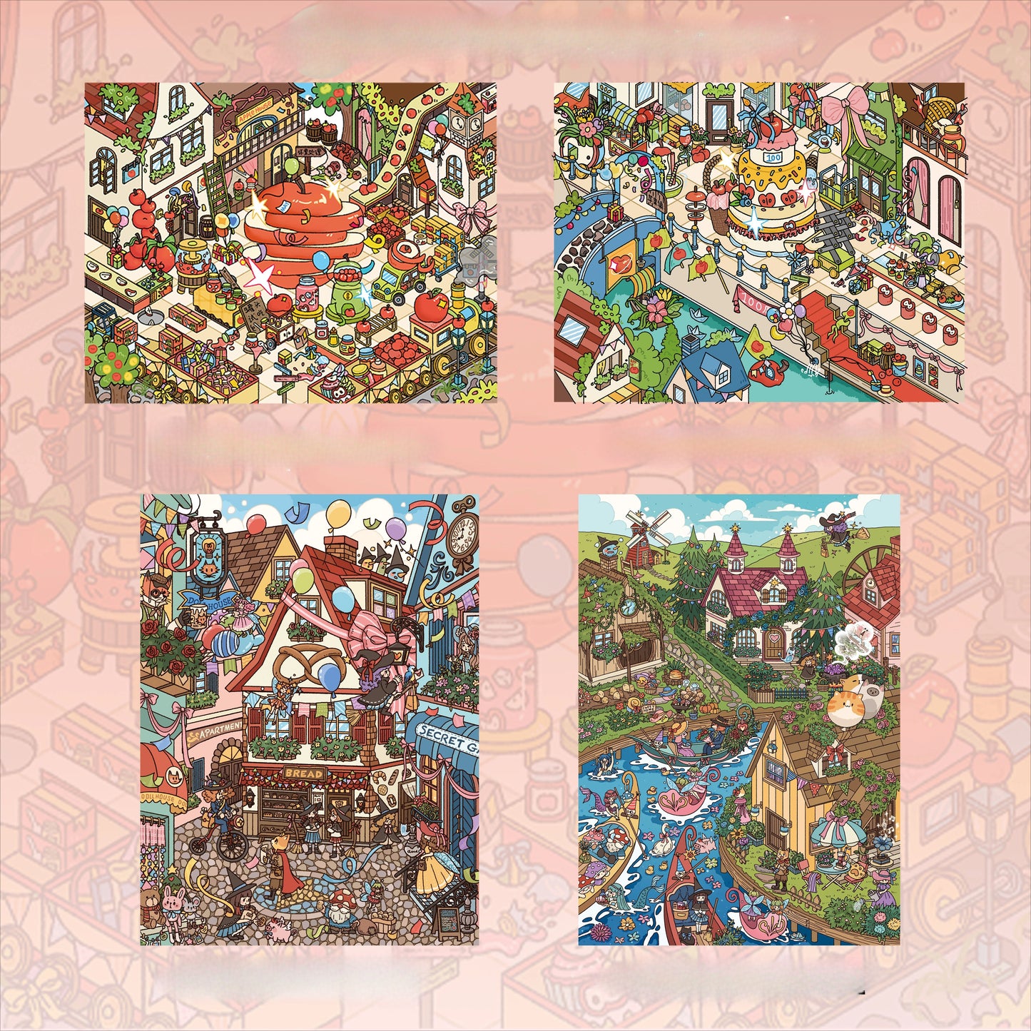 Ville des Contes de Fées | Série Pocket Scene 18.0 | Scène en Autocollants, Autocollants 3D de Scènes Miniatures, Autocollants DIY Anti-Stress, Autocollants pour Mise en Scène, Autocollants DIY