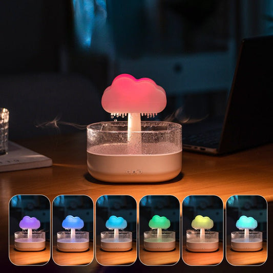 Cloud & Raindrop Essential Oil Diffuser | Aroma Diffuser | Color Changing Aroma Humidifier - Creative Desktop Air Freshener with Colorful LED Lights - YYBB ART