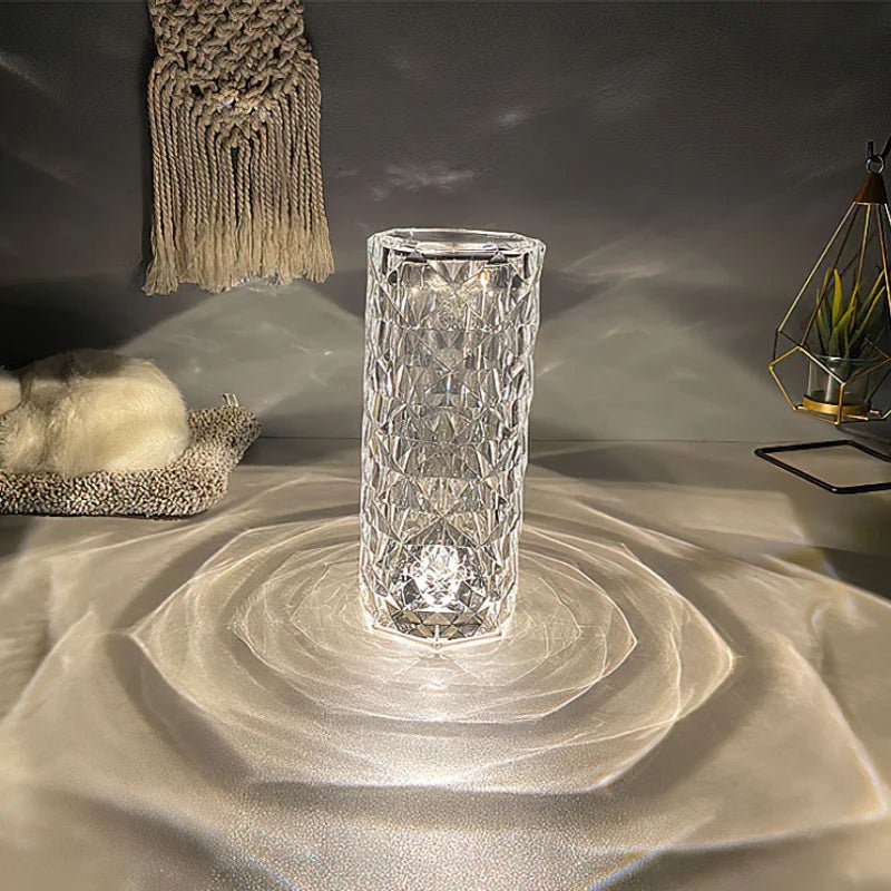 Crystal Rose Night Light | USB Rechargeable Modern Elegant Mood Lamp - Rose Flower Table Lamp with Crystal Detail for Bedroom & Home Decor - YYBB ART