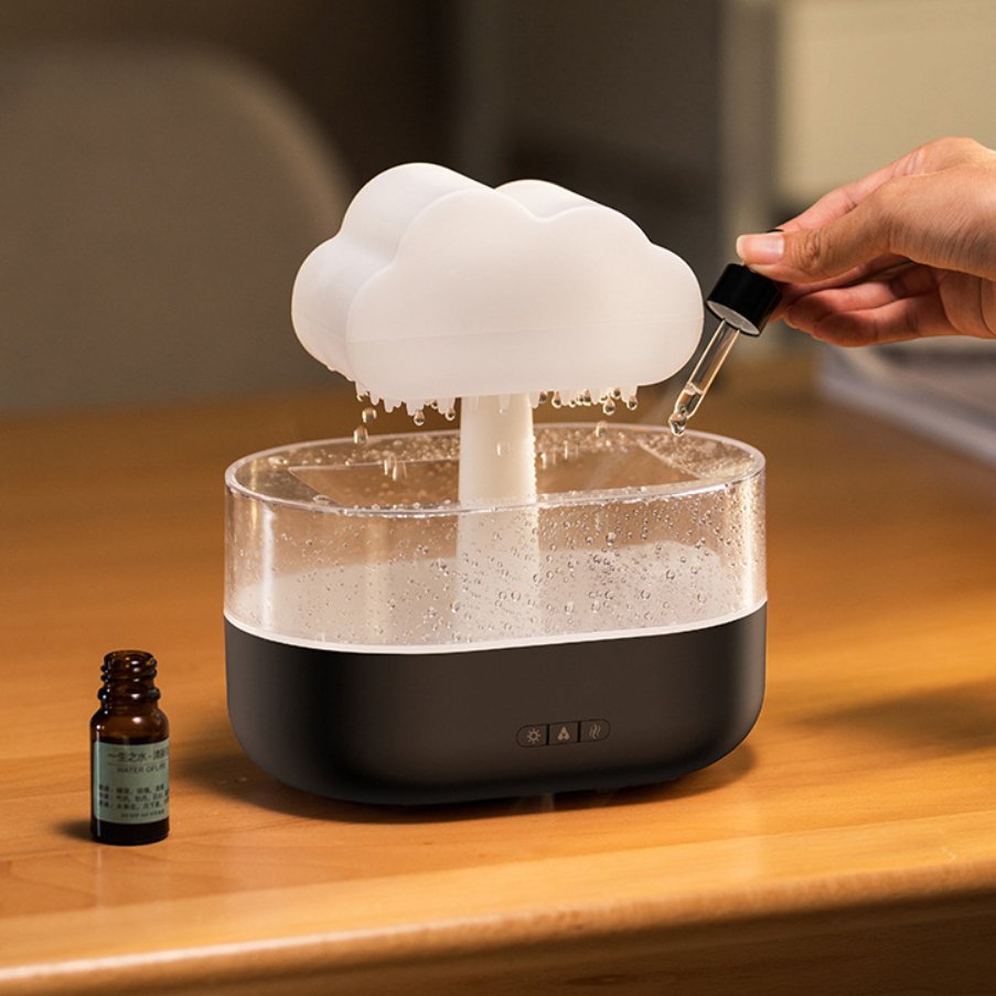 Cloud & Raindrop Essential Oil Diffuser | Aroma Diffuser | Color Changing Aroma Humidifier - Creative Desktop Air Freshener with Colorful LED Lights - YYBB ART