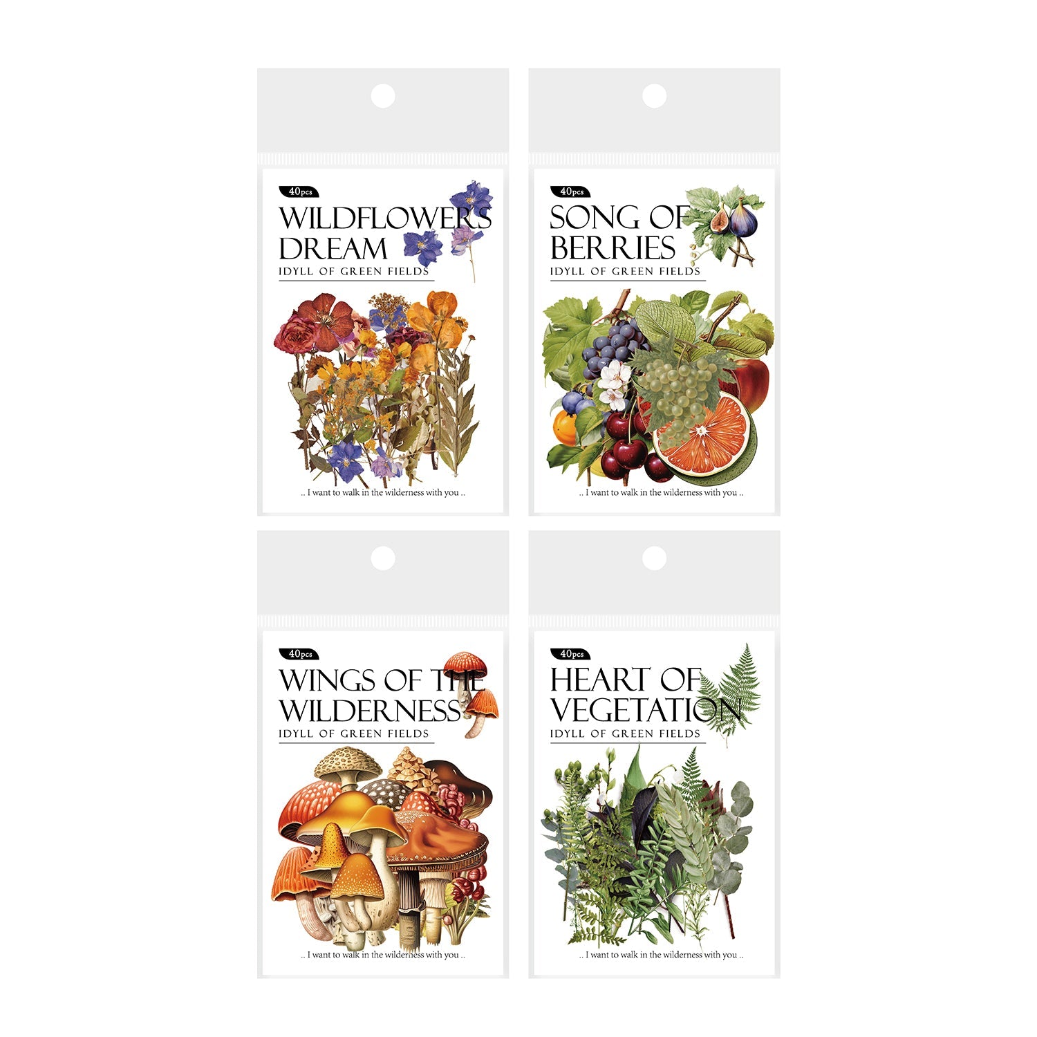 Idyll of Green Fields Series Scrapbooking Stickers, Mushrooms, Plants, Flowers, Fruit Elements PET Stickers - YYBB ART