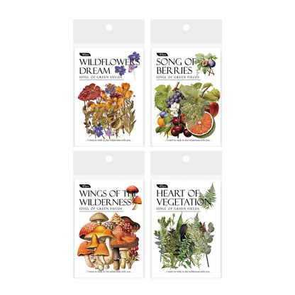 Idyll of Green Fields Series Scrapbooking Stickers, Mushrooms, Plants, Flowers, Fruit Elements PET Stickers - YYBB ART