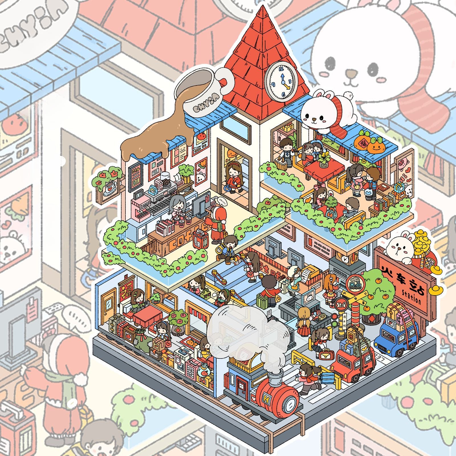 Scene Time 6.0 Series, Sticker Scene, 3D Miniature Scene Stickers, stress - relief DIY stickers, Scene - setting Stickers - YYBB ART