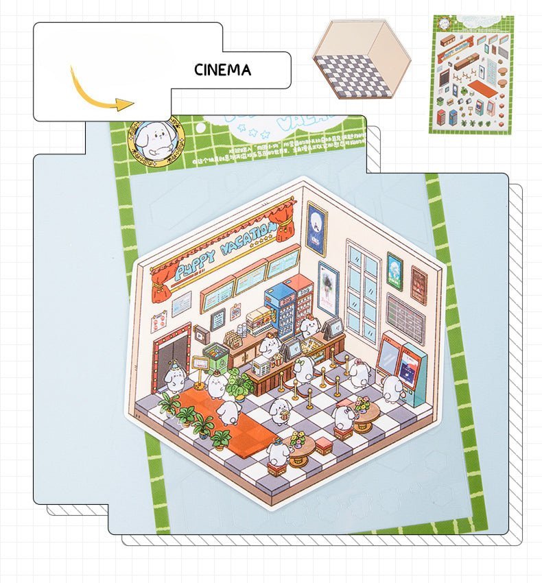 Puppy Vacation 1.0 Series | DIY Sticker Scene, 3D Miniature Scene Stickers, Stress - Relief DIY stickers, Scene - setting Stickers - YYBB ART