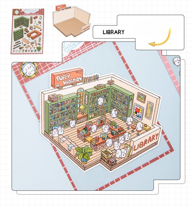 Puppy Vacation 1.0 Series | DIY Sticker Scene, 3D Miniature Scene Stickers, Stress - Relief DIY stickers, Scene - setting Stickers - YYBB ART