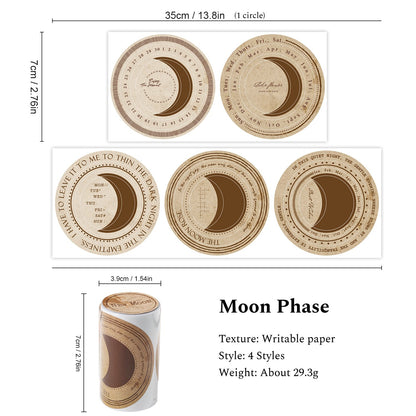 Moon Phase Series Writable Paper Tape, Collage Tape, Scrapbooking Tape, Junk Journal Stickers Tape - YYBB ART