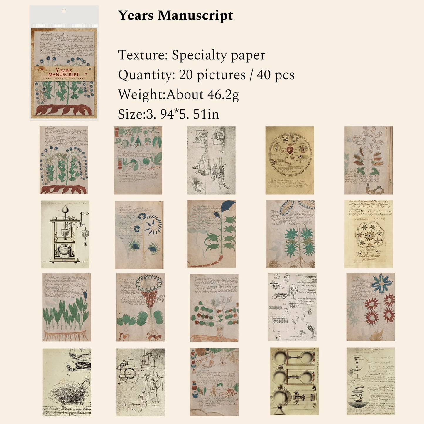 Past Thoughts Series Vintage Journal Paper Pack, 40pcs, Scrapbook Paper Pack, DIY Papercraft Material Pack - YYBB ART