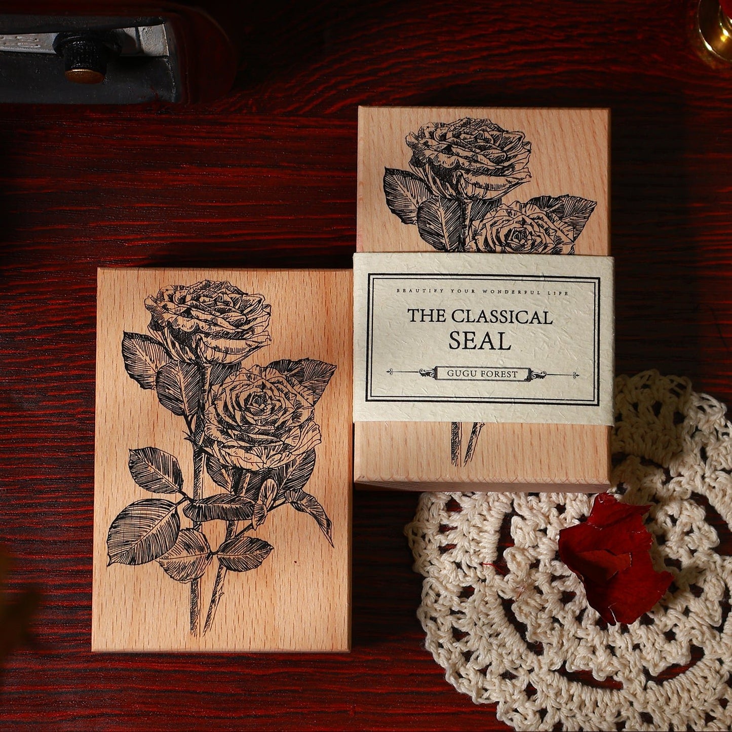 Rose in the Night Scrapbooking Stamps - Vintage Wooden Scrapbooking Stamp Series - YYBB ART