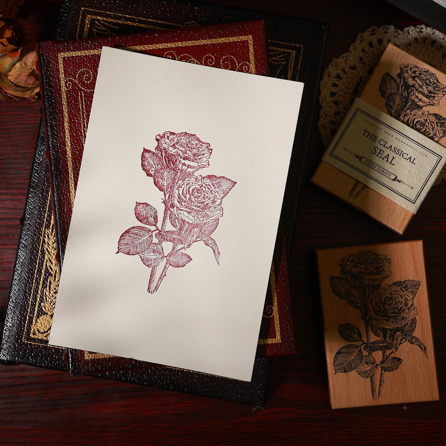 Rose in the Night Scrapbooking Stamps - Vintage Wooden Scrapbooking Stamp Series - YYBB ART