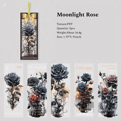 Rose Nocturne Series Vintage Bookmark, Scrapbooking PET Label, Junk Journal Collage Material, Craft Supply - YYBB ART