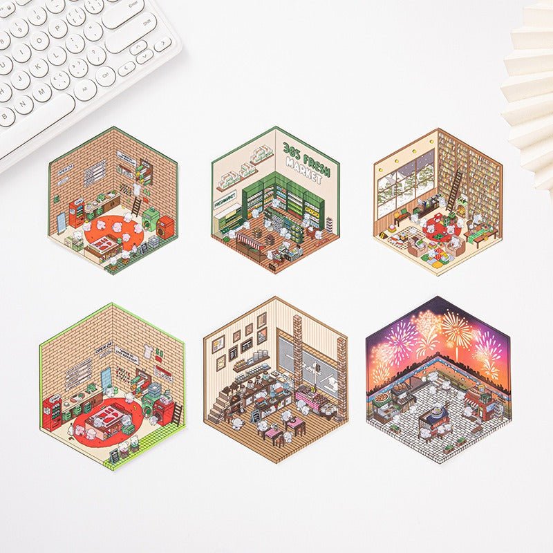 Scene World 2.0 Series, Miniature Scene Pre - cut Journal Stickers for Scene - Setting, 3D Layered Pop - up House Journal Stickers - YYBB ART